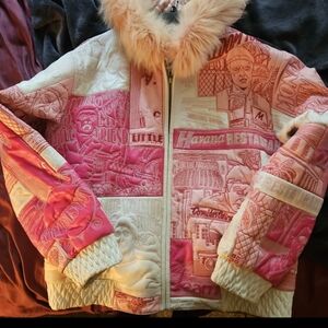 COPY - Pink and white leather jacket with scarface character on outside & inside
